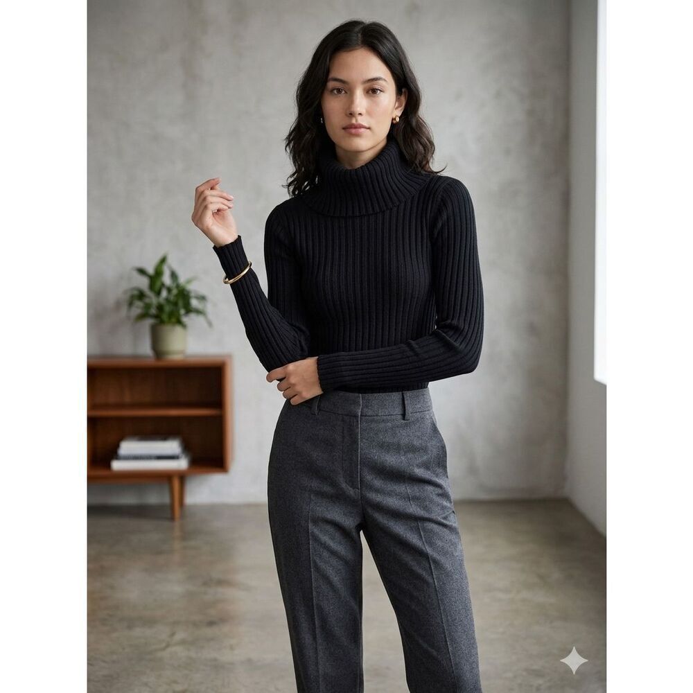 Tory Burch Black Ribbed Turtleneck Sweater Top XXS Long Sleeve